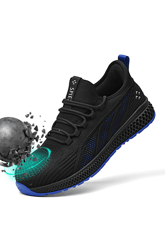 Unisex Composite Toe Shoes,Breathable Work Sneakers, Lightweight Safety Shoes for Construction|Warehouse|Security Checks|Delivery WorkBlack Blue,Size 9 Men/10.5 Women