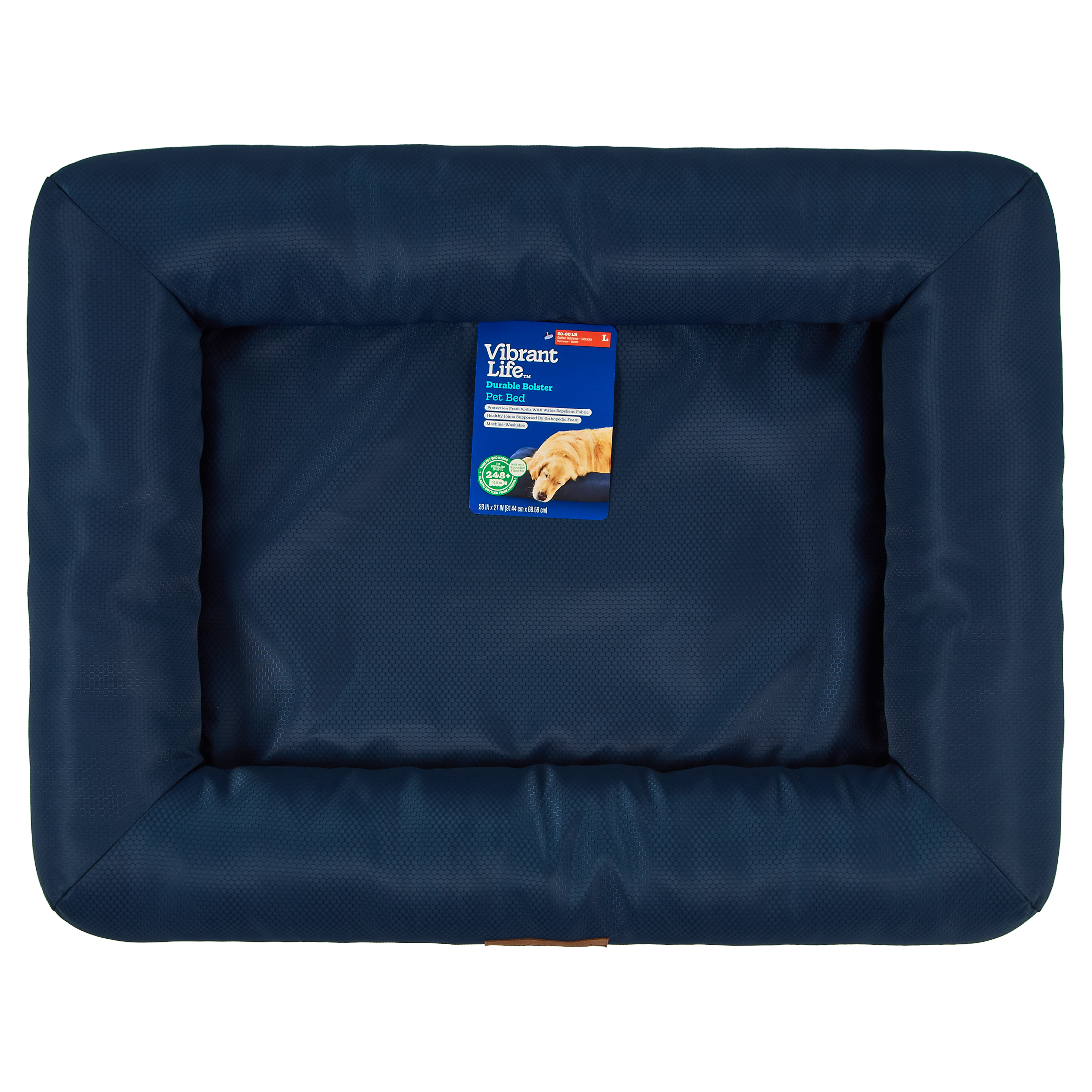 Vibrant Life Durable Bolster Pet Bed, Large Blue, 36x27" photo 6