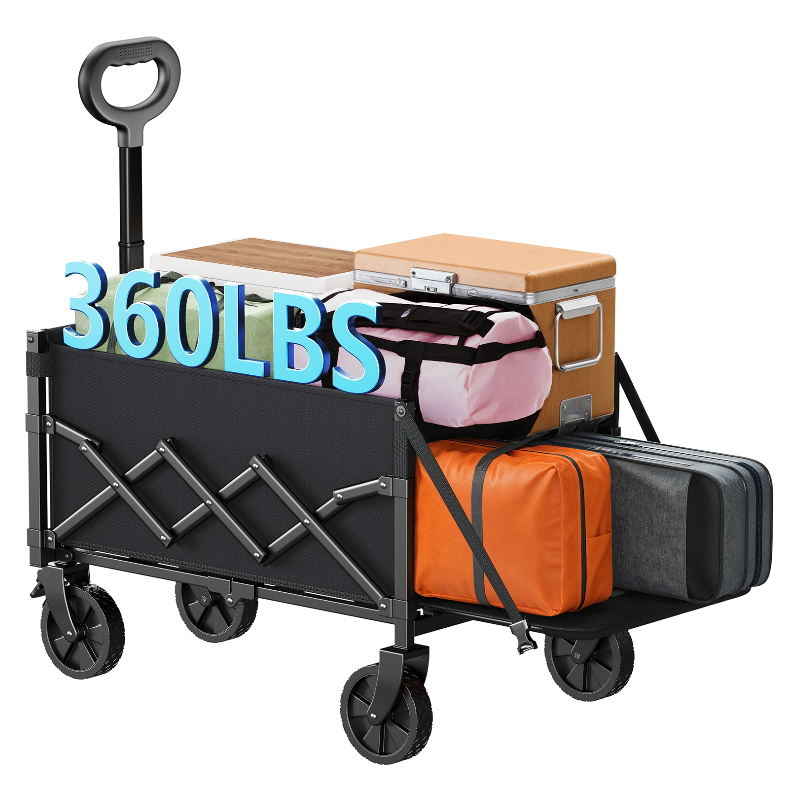 Collapsible Wagon Cart with Expandable Storage & Locking Front Wheels, Portable Foldable Wagon for Beach, Camping, Shopping