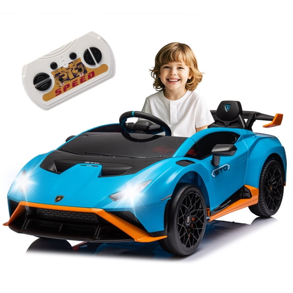 Okybaby Lamborghini Huracan Sto 24V Kids Ride on Drift Car with Max Speed 5.59 MPH, Foam Front Wheels, Electric Ride on Toys Car with 360° Spin, LED Lights, Music, USB for Kids Aged 3-6
