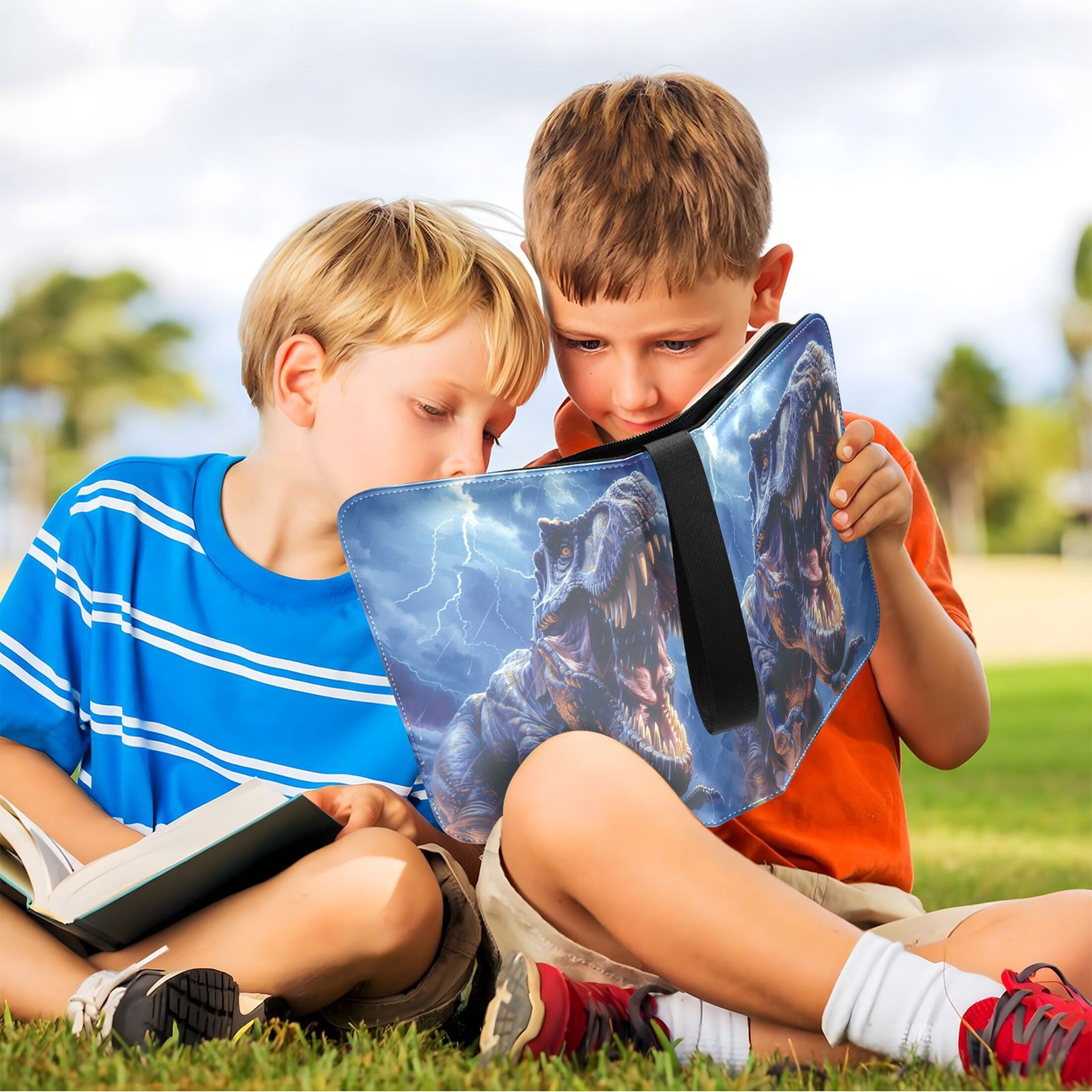 Trading Card Binder Album 400 Pockets 50 Removable 4-Pocket Pages Waterproof Fierce Dinosaurs in Thunderstorm
