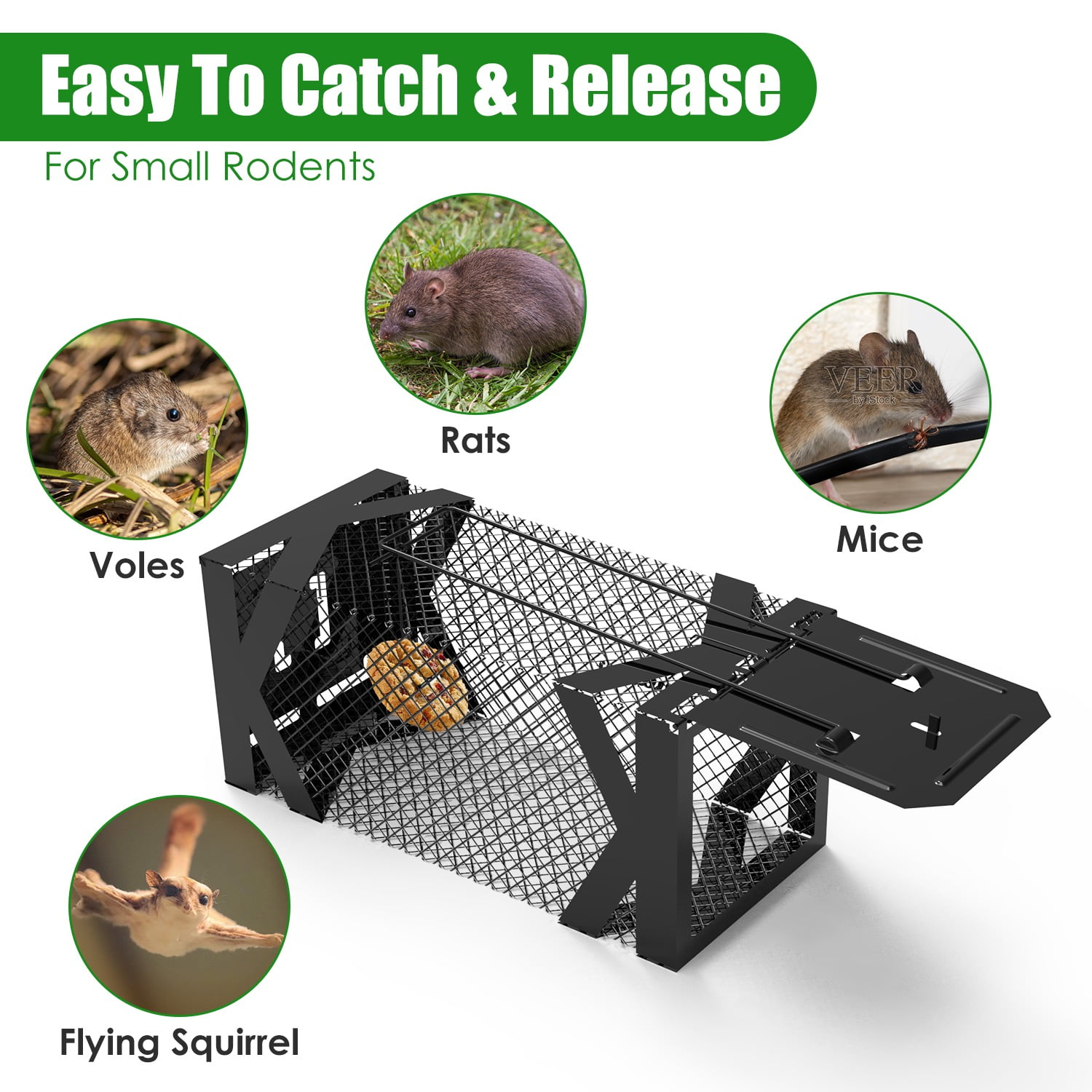 Humane Mouse Trap Cage Non Lethal Live Catch Rodent Trap Heavy Duty Metal Reusable Mouse Catcher for Mice Voles Hamsters Indoor Outdoor Pest Control Easy Release Pet Safe Home Garage Garden