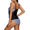 thumbnail image 4 of LELINTA Women's Stripes Lined Up Double Up Tankini Top Sets Dark Blue Swimsuit Swimwear, 4 of 4