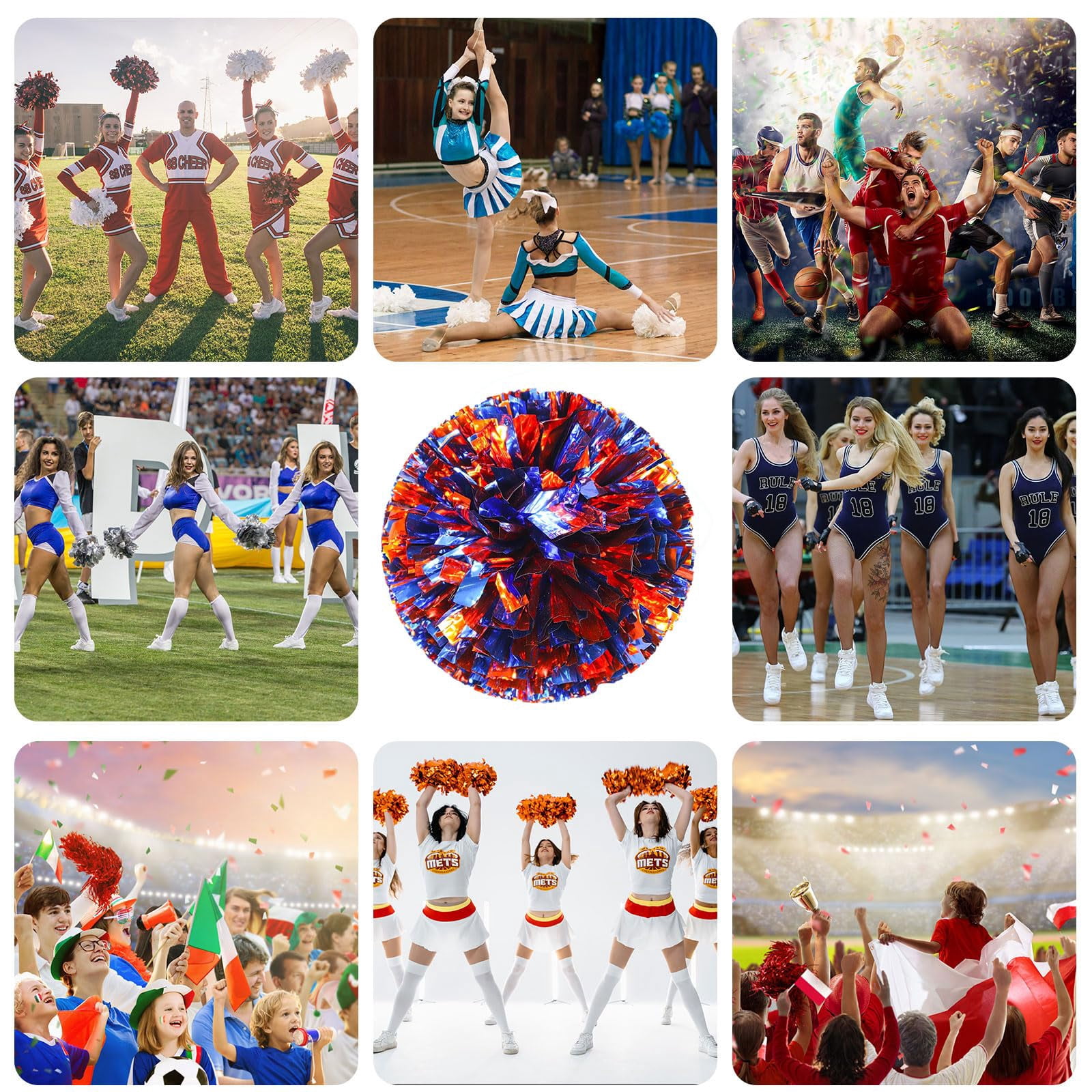 8 Pcs Cheerleading Pom Poms, Cheerleader Pompoms with Four Finger Payment,Fit for Team Spirit Sports Dance Cheering