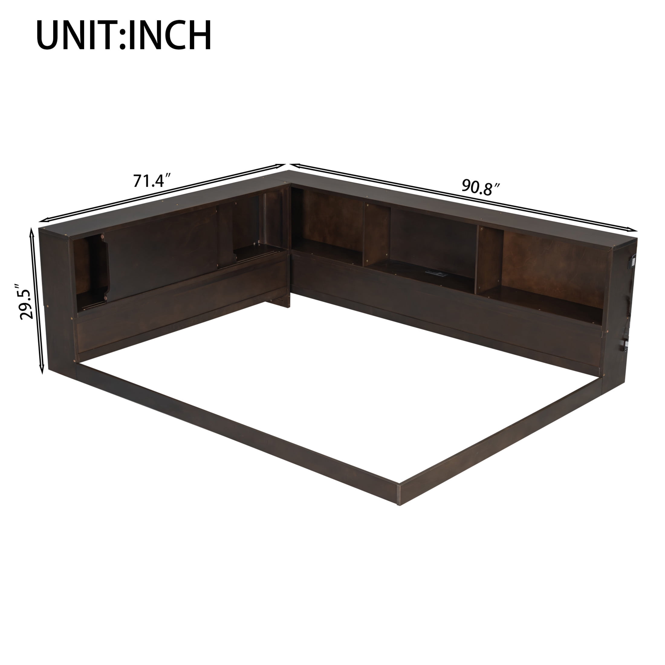 Noble House Dalmor Queen Size Wood Daybed with 5 Storage Cabinets, Built-in Charging Station and LED Light, Brown