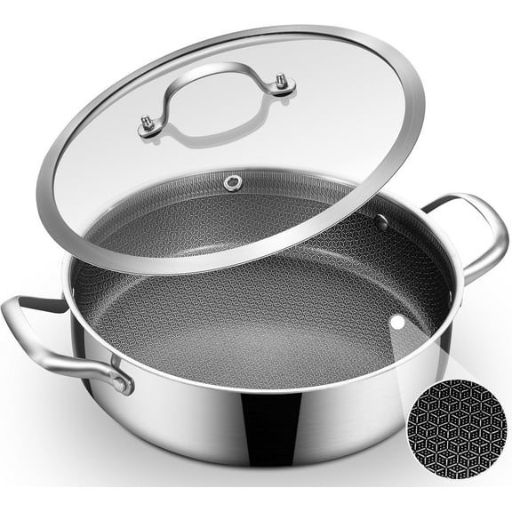 Inqibee Non Stick Sauté Pan with Lid Hybrid Tri-Ply Stainless Steel,Induction Compatible,Dishwasher and Oven Safe 5 QT.