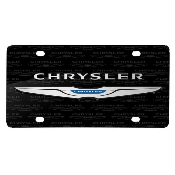 Chrysler 3D Dual Logo on Logo Pattern Black Aluminum License Plate