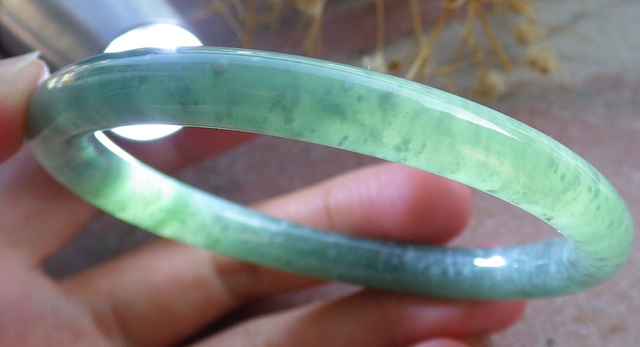Icy Green Natural A JADE Jadeite Circle Bangle Bracelet 57 mm 683845 TN