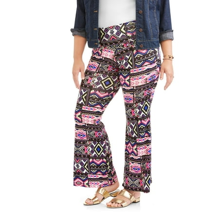 Junior Plus Printed Knit Flare with Foldover Waistband