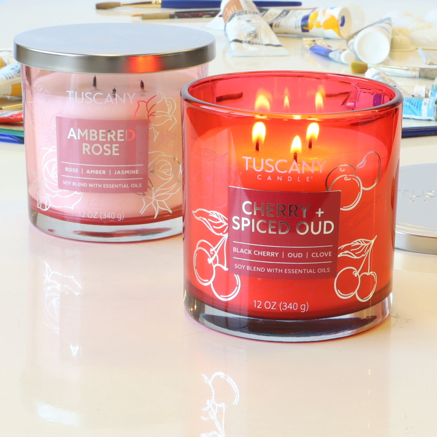 Cherry + Spiced Oud: Black Cherry Scented Jar Candle (12 oz) — Painters' Palette Collection