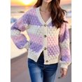 thumbnail image 2 of Womens Striped Chunky Cardigan Sweaters Button Up Fall Trendy Color Block Long Sleeve Knit Sweater Coats  XL, 2 of 8