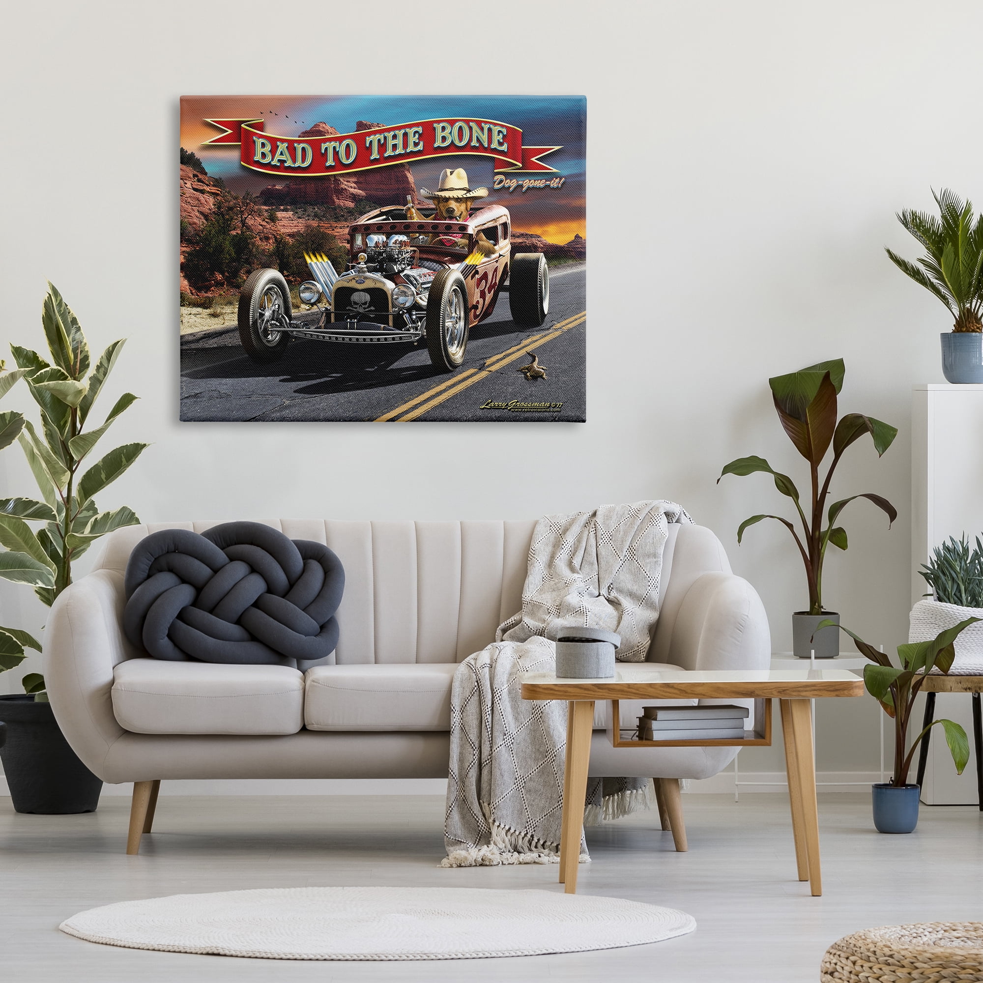 Stupell Industries Bad to the Bone Dog Transportation Painting Gallery Wrapped Canvas Art Print Wall Art, 48 x 36