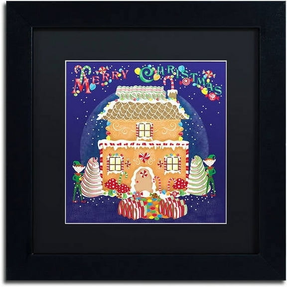 Trademark Fine Art "Xmas Gingerbread House" Canvas Art by Lisa Powell Braun, Black Matte, Black Frame