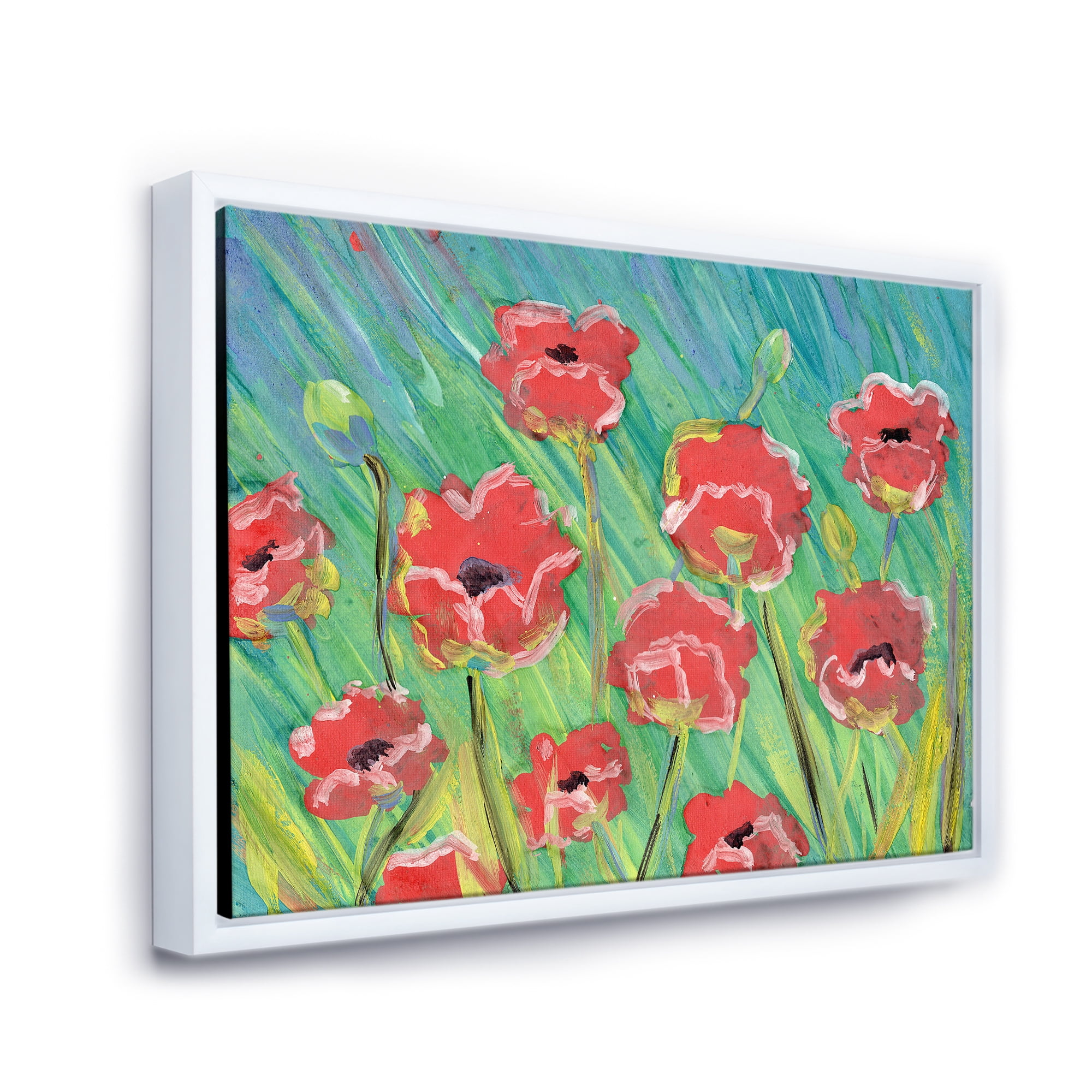 Gouache Of Blooming Red Poppies 32 in x 24 in Framed Painting Canvas Art Print, by Designart