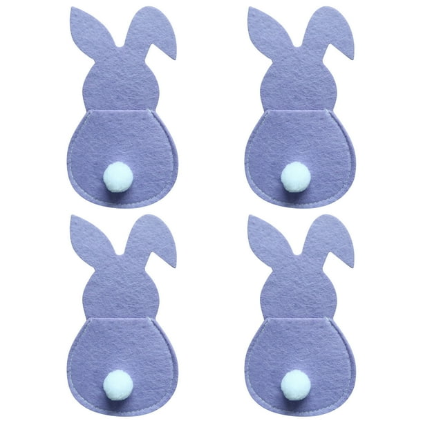 Juego de 4 Porta Cubiertos de Conejito, Bolsa para Cubiertos de Conejito de Pascua, Juego de Cubiertos con Cola