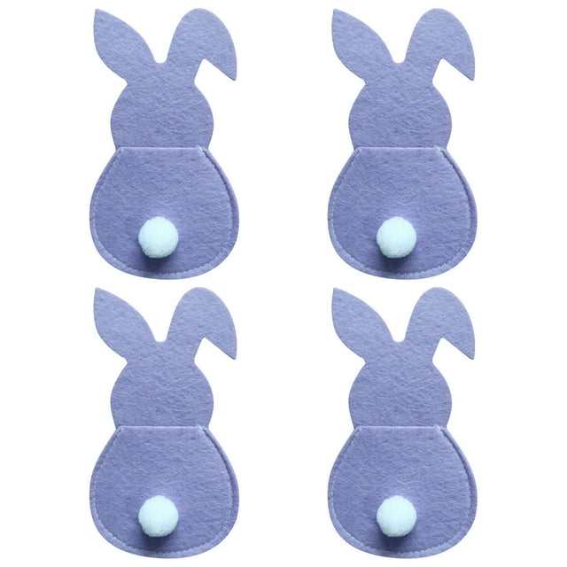 Juego de 4 cubiertos de conejo, bolsa para cubiertos de conejo de Pascua, juego de cubiertos con cola