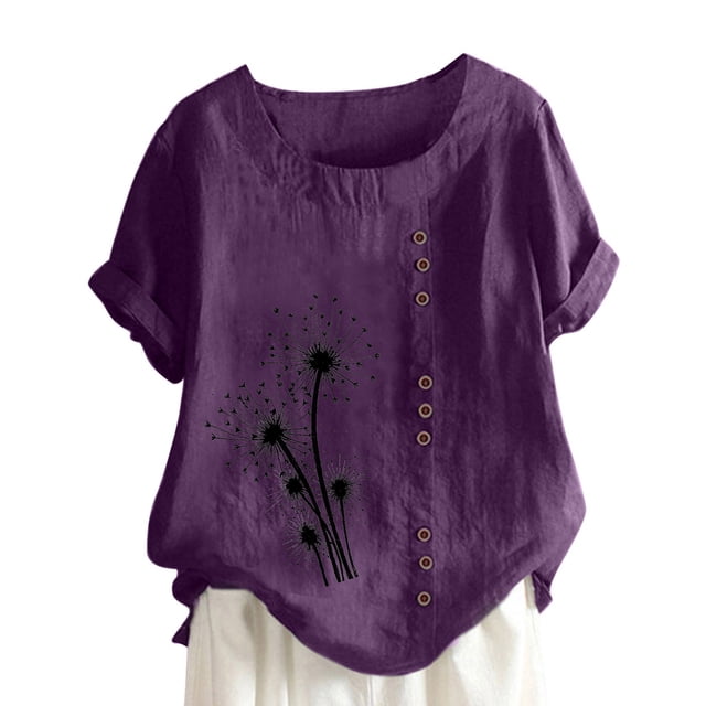 Chemise à Manches Longues Femme Femmes Été Décontracté Col Rond Manches Courtes Imprimé Chemise Ample Hauts Femmes Hauts d'Été Coupe Ample Femmes Hauts à Manches Courtes Femmes Hauts à Manches Courtes