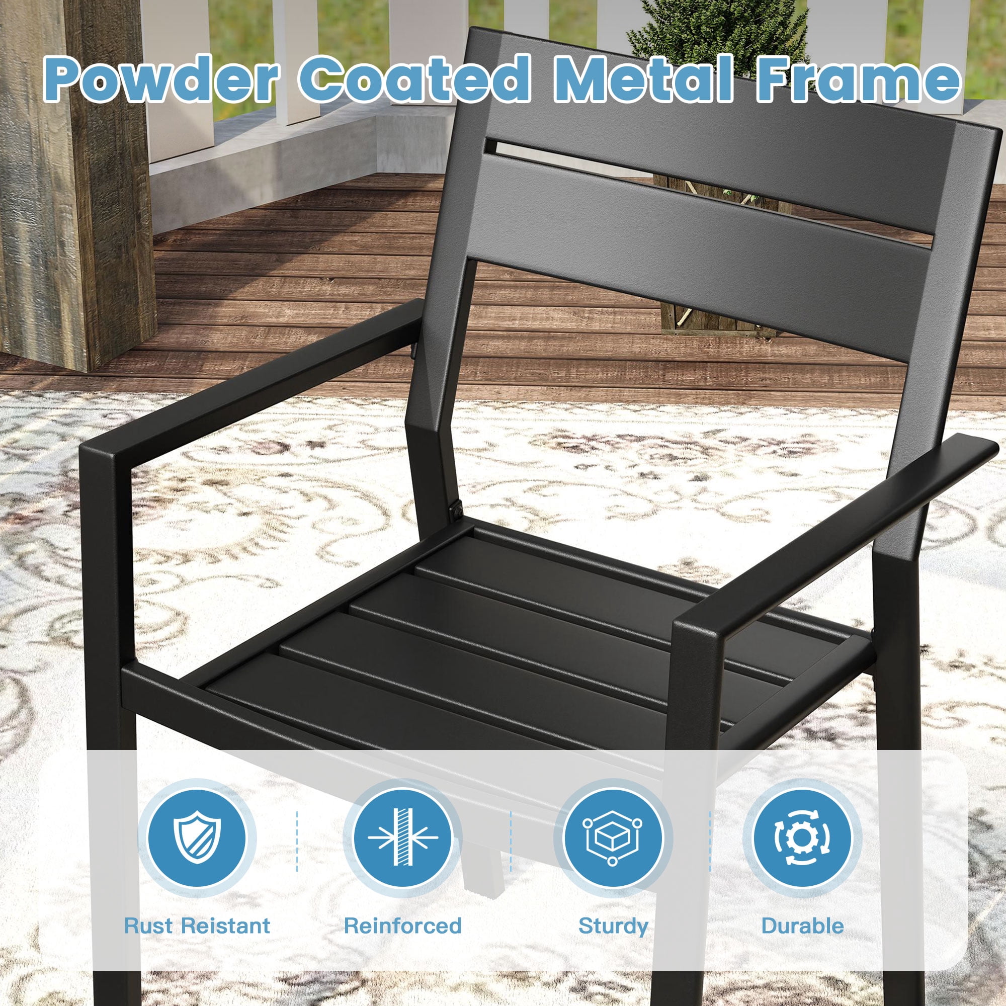 Vicllax Outdoor Patio Dining Chairs Set of 6, Stackable metal chairs with All-Weather Steel Metal Frame for Yard Deck Poolside Porch, Black