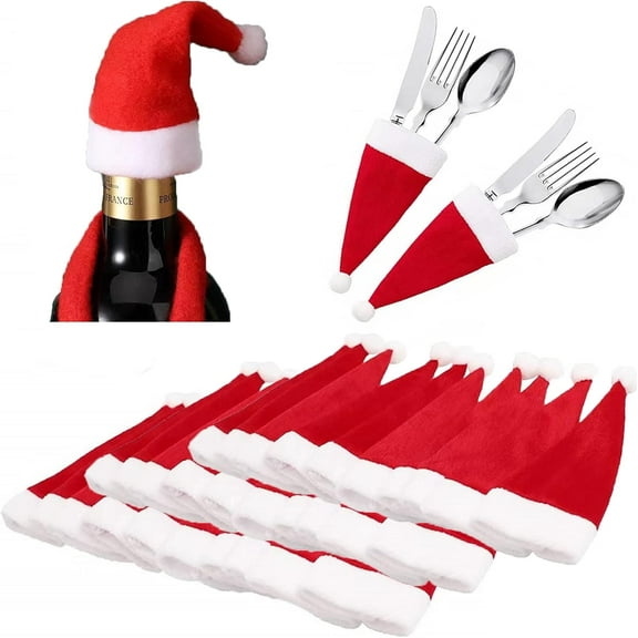 30 Pcs Mini Santa Claus Hats, Mini Felt Santa Hats Red, for Christmas Decorations,Table Settings and Silverware Holders ﻿