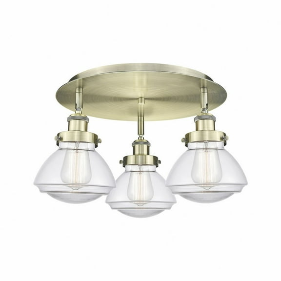 Innovations Lighting Olean - 3 Light 18" Flush Mount Antique Brass/Clear