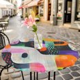 thumbnail image 6 of Colorful Geometric Round Tablecloth for 36-44 Inch Tables, Fitted Table Cover with Elastic Edge, Contemporary Abstract Artwork Waterproof Outdoor Table Cloth Protector for Patio Garden Dinner Picnic, 6 of 9
