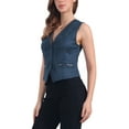 thumbnail image 4 of INSPIRE CHIC Women's Vest Faux Suede V Neck Button Vintage Casual Sleeveless Jacket XL Dark Blue, 4 of 6