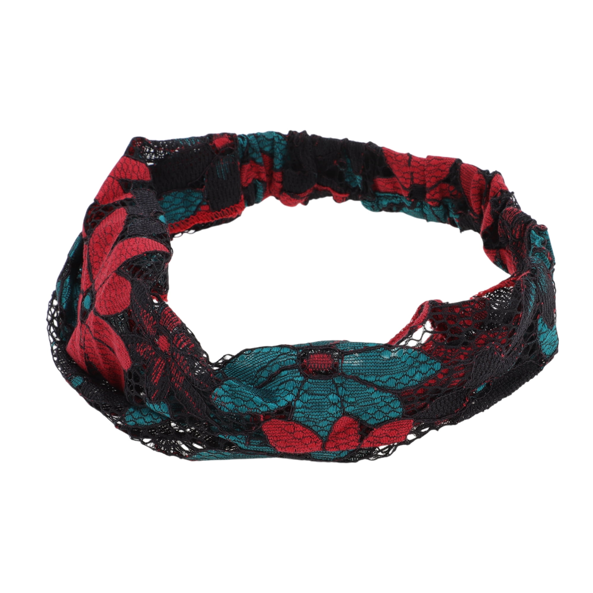 Unique Bargains Eight-leaf Flower Lace Wide Headband 1 Pc Green Red