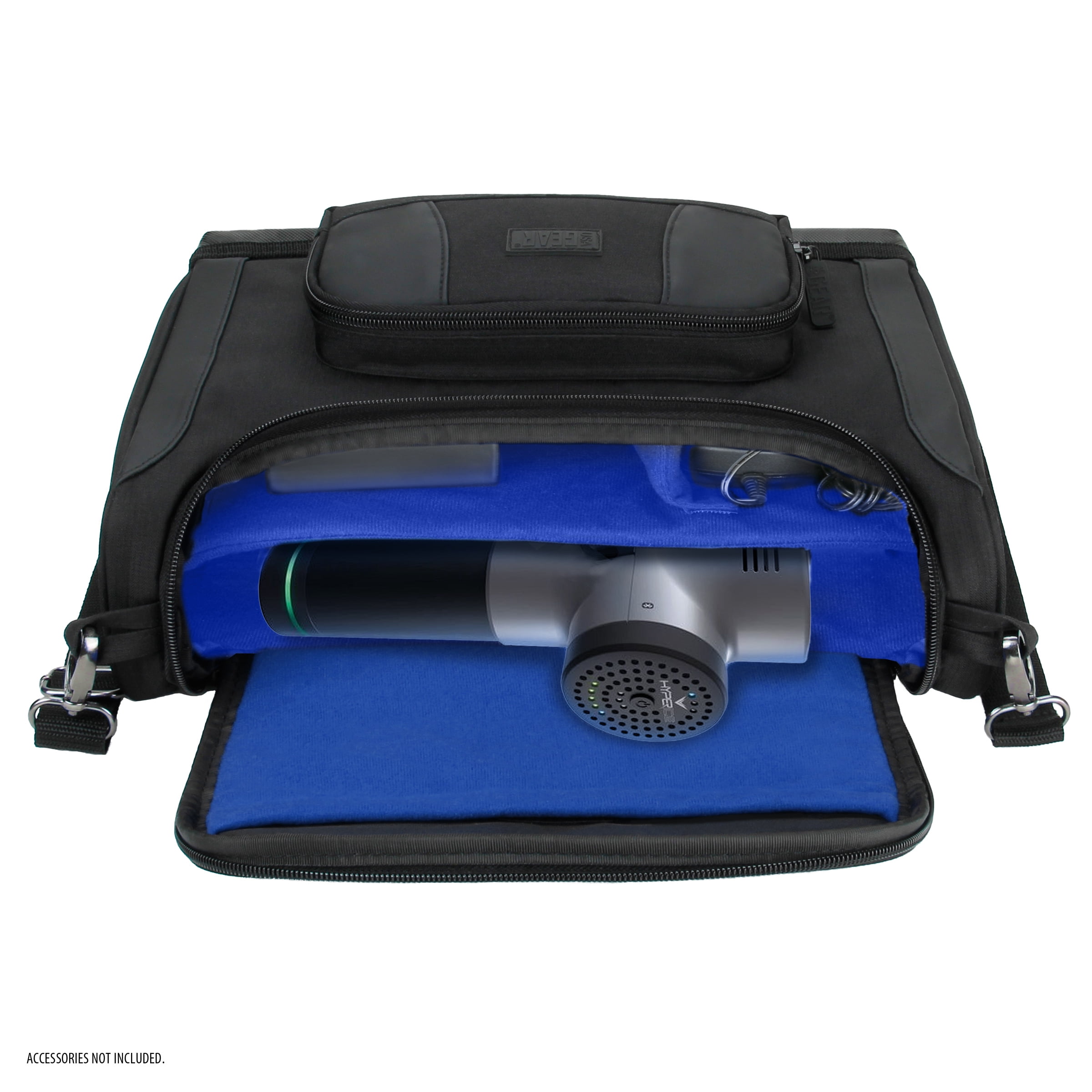 USA GEAR Massage Gun Carrying Case with Customizable Interior, Water Resistant Nylon Exterior, Blue
