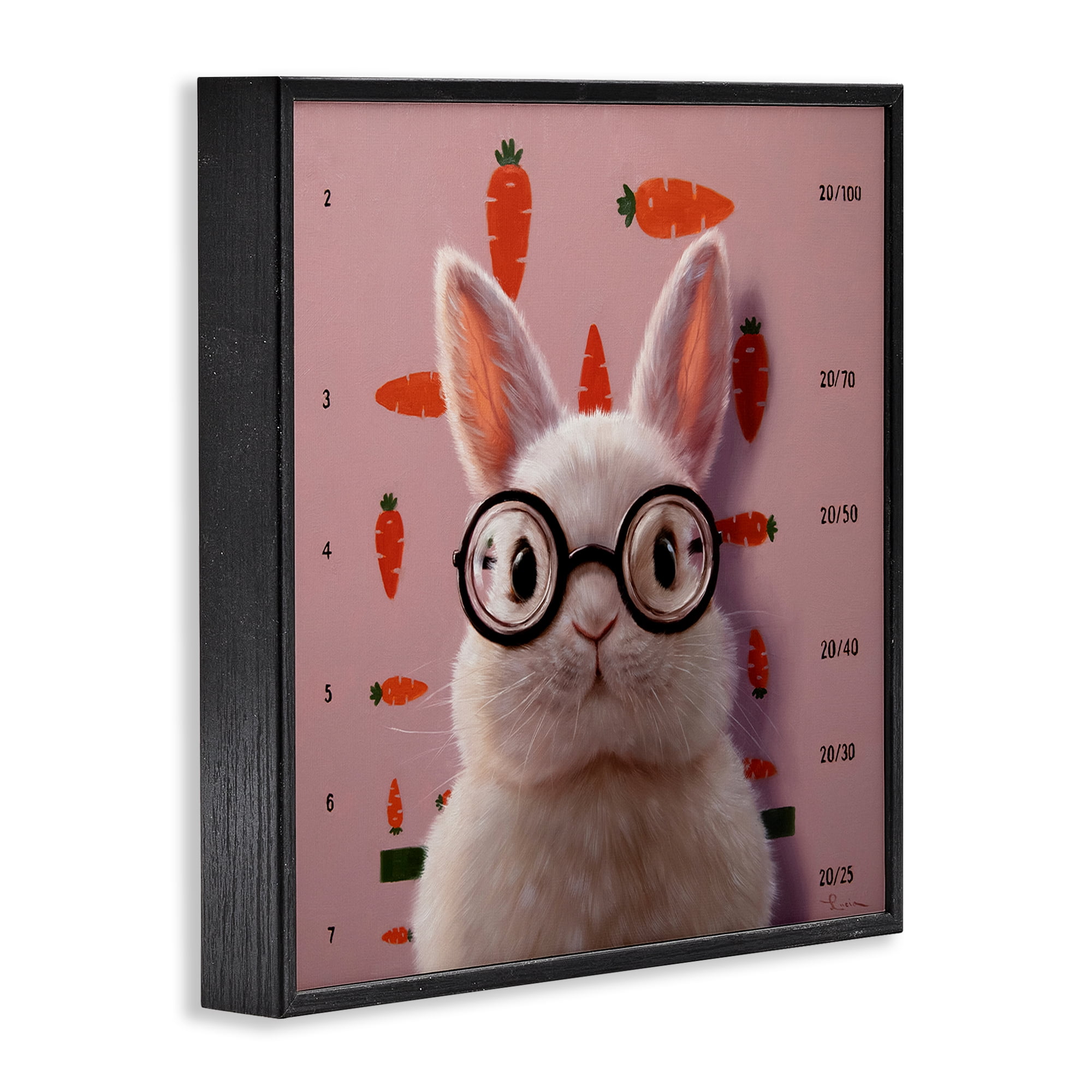 Bunny & Carrots Eye Exam Black Framed Giclee Art, design by Lucia Heffernan