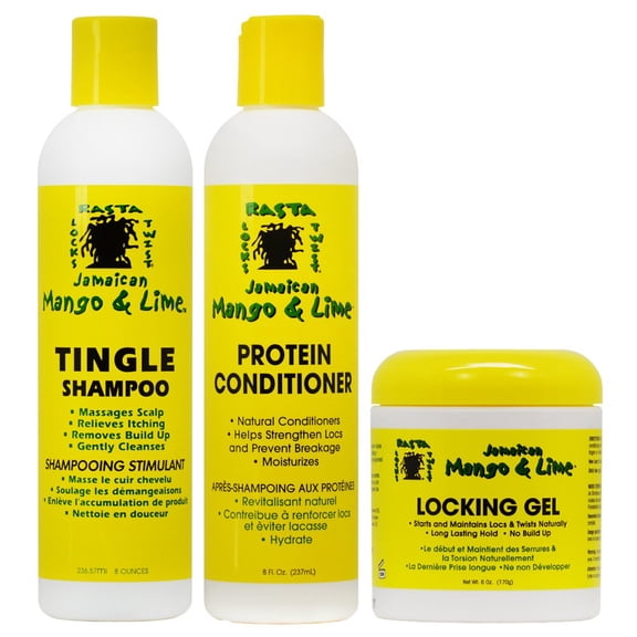 Jamaican Mango & Lime Tingle Shampoo Protein Conditioner 8 oz Locking Gel 6 oz Set (12444)