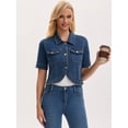 thumbnail image 3 of DARING DIVA Women's Short Sleeve Button Down Denim Jackets with Pockets L Blue, 3 of 7