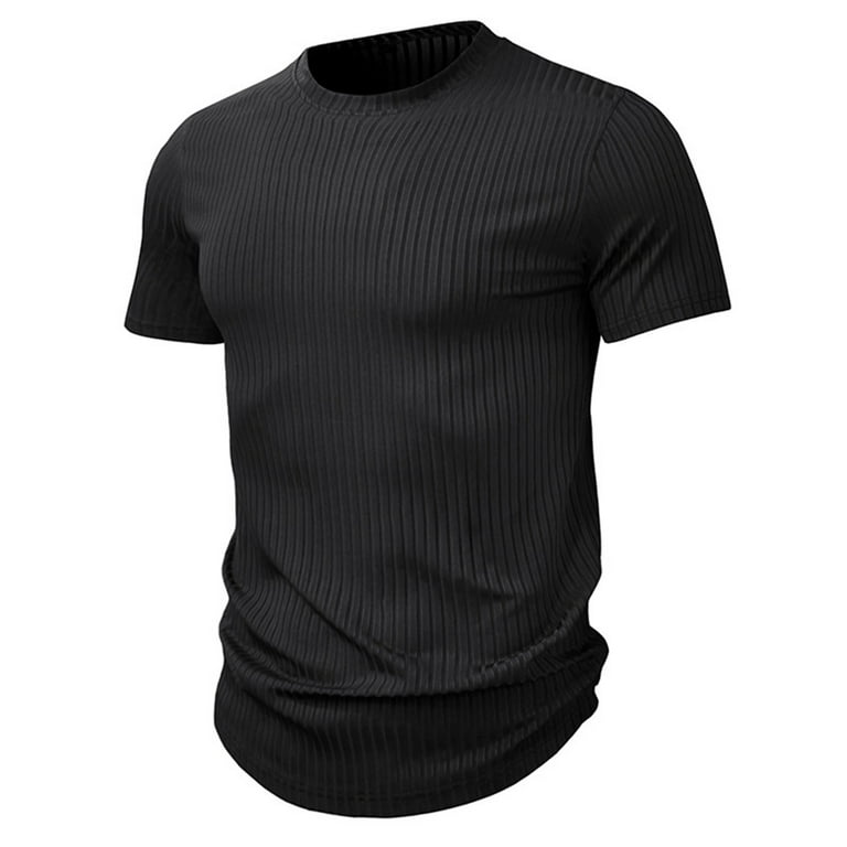 Ribbed Muscle Tee for Men Short Sleeve Muscle Shirts Workout Athletic Basic  Stretch T Shirts Soft Pullover Blouse