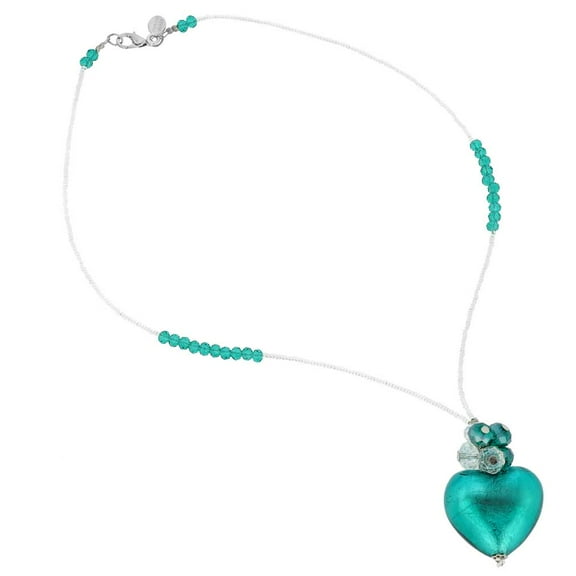 GlassOfVenice Murano Glass Venetian Love Heart Necklace - Aquamarine