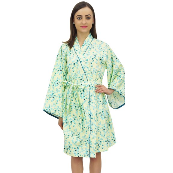 Bimba Leaf Printed Bridesmaid Kimono Robe With Belt Cover Up Nightwear Wrap - 16