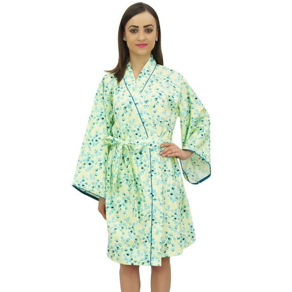 Bimba Leaf Printed Bridesmaid Kimono Robe With Belt Cover Up Nightwear Wrap - 12