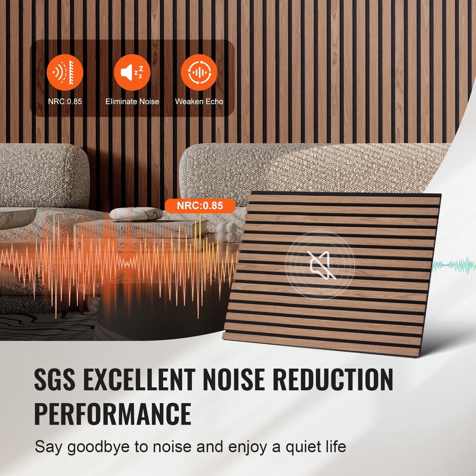 VEVOR Wood Slat Acoustic Panels, 23.6 x 47.2 inch, MDF Accent Wooden Wall Panels for Modern Interior Wall, Faux Wood Wall Board Panels for Stylish Decor and Noise Reduction, Walnut