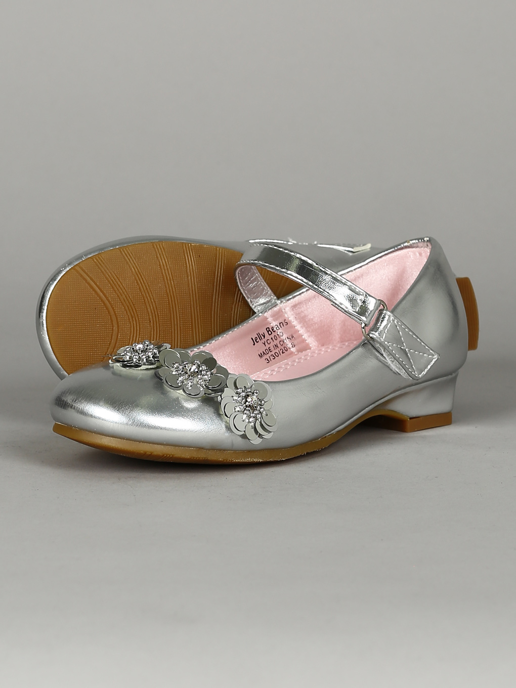 Girls Patent / Metallic Flower Decor Mary Jane Kitten Heel Pump 18328 - image 4 of 5