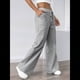 thumbnail image 4 of Pantalones de Salón A Rayas de Pierna para Mujer, Cintura Elástica y Bolsillos Gris XL, 4 of 9