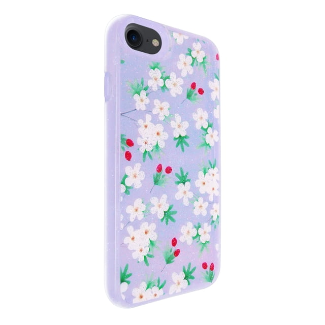 Funda de Diseño Doble Capa con Vidrio 9D para iPhone 7 / 8 Flores con fondo lila Selicell Funda de diseño doble capa