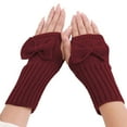 thumbnail image 2 of Dyfzdhu Short Bow Gloves Fall Winter Women Cute Wrist Knitted Wool Warm Fingerless Gloves Red, 2 of 3
