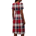 thumbnail image 6 of Minjewel Women's Plaid Mini Dress with V-Neck Short Sleeve - Gingham Summer Dress, Loose Flowy Beach Party Outfit, Preppy Comfy Vacation Top,Red,L, 6 of 6