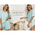 thumbnail image 2 of TEMOFON Women's 2 Piece Striped Lounge Set, Summer Casual Comfy Short Sleeve Top & Matching Shorts Loungewear Set, 2 of 9