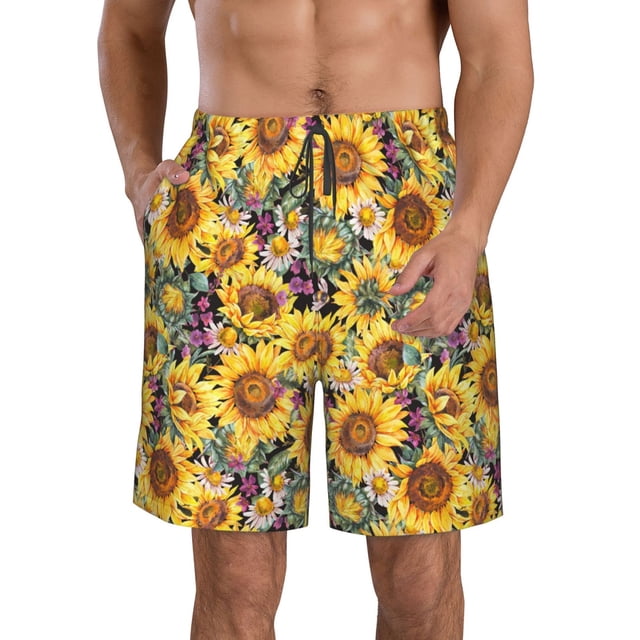 Fotbe Sunflowers Vintage Trajes de Baño Estampados para Hombre, Shorts de Verano de Secado Rápido, Ropa de Playa, Bañadores-Medium