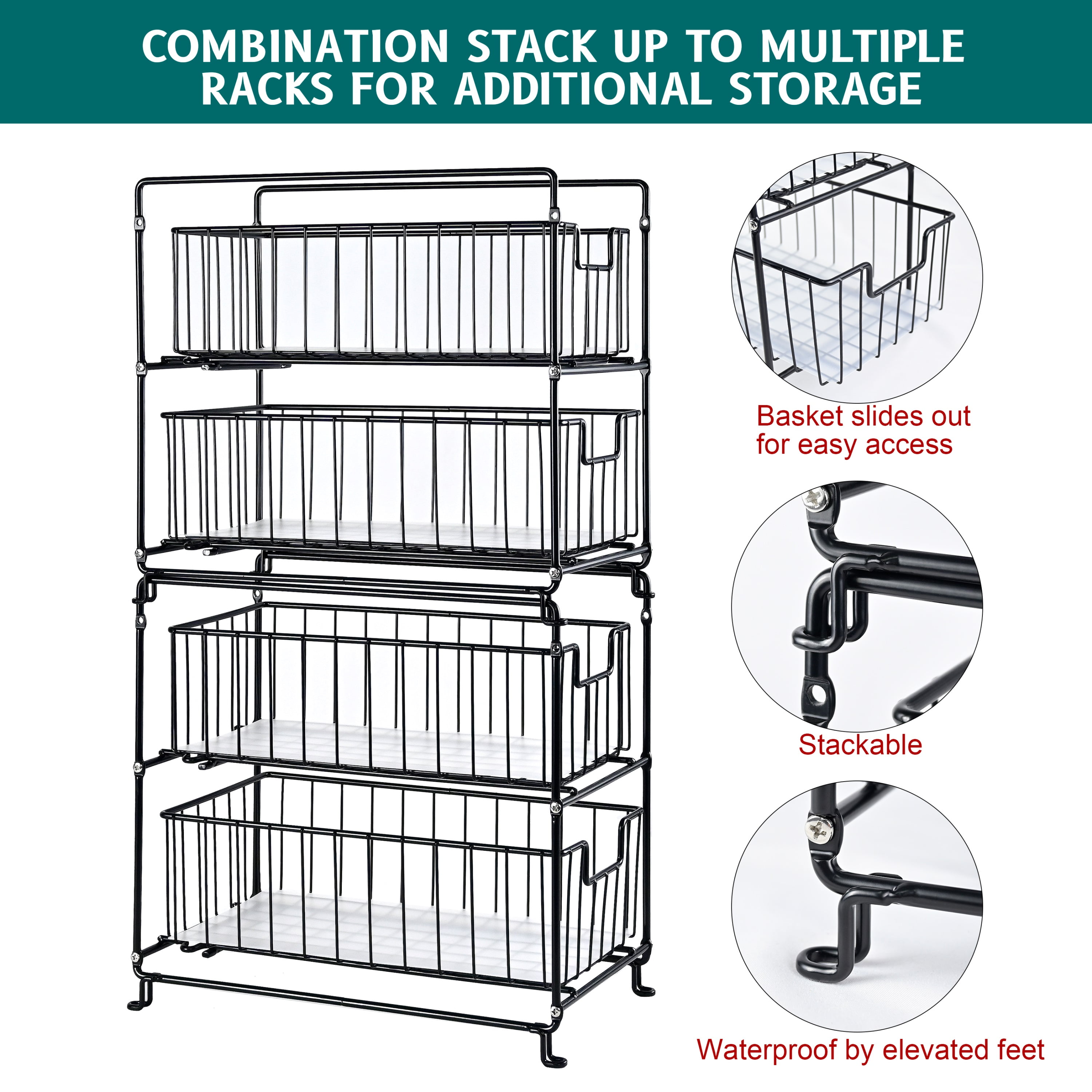 2-Tier Under Sink Organizers and Storage, 2 Pack Pull-Out Cabinet Organizer, Stackable Sliding Drawer Shelf for Kitchen,Bathroom, Black