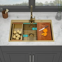 33" Drop in Gold Kitchen Sink - 33 x 22 x 10 inch Kitchen Sink Drop-in Topmount Single Bowl 16 Gauge Stainless Steel Ledge Workstation Kitchen Sinks