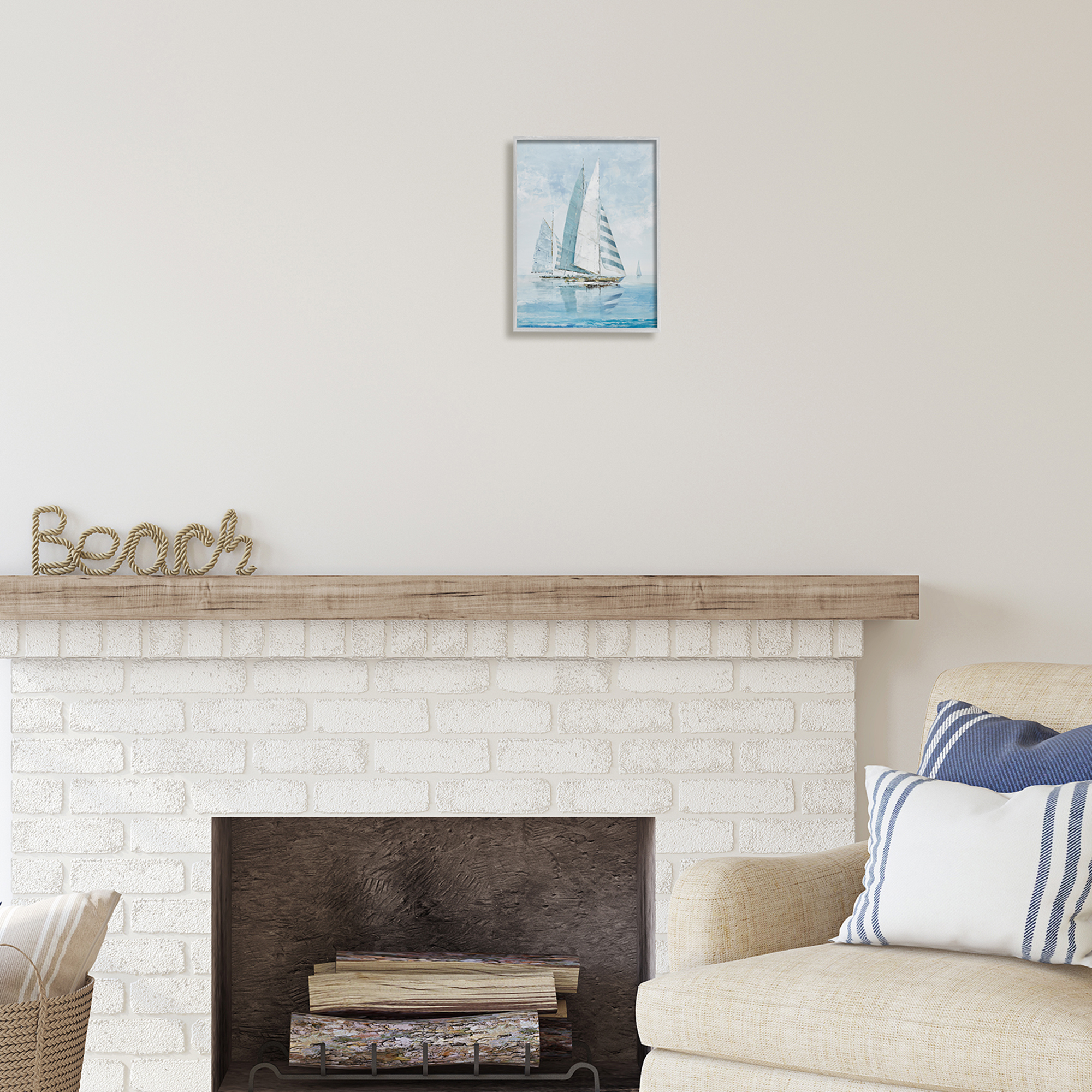 Stupell Industries Blue Maritime Sailboats Transportation Painting Gray Framed Art Print Wall Art, 11 x 14