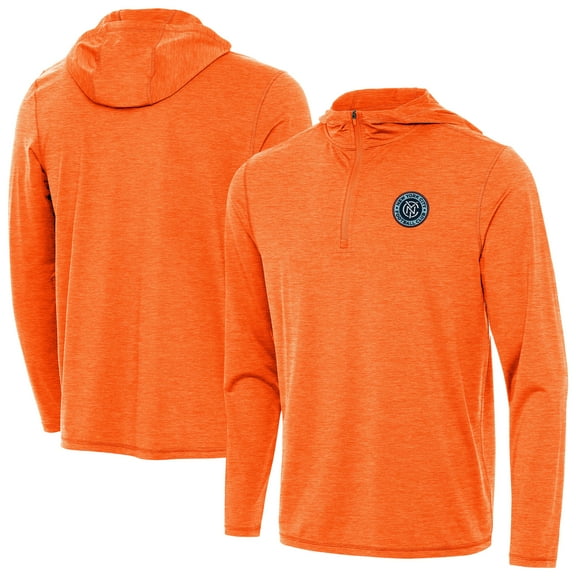 Men's-Antigua  Heather Orange New York City FC Tidy Quarter-Zip Pullover Hoodie