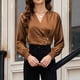 thumbnail image 5 of Ounisa Womens Business Casual Blouses Dressy Work Tops Fall Fashion 2025 V Neck Pleated Long Sleeve Shirts, 5 of 7