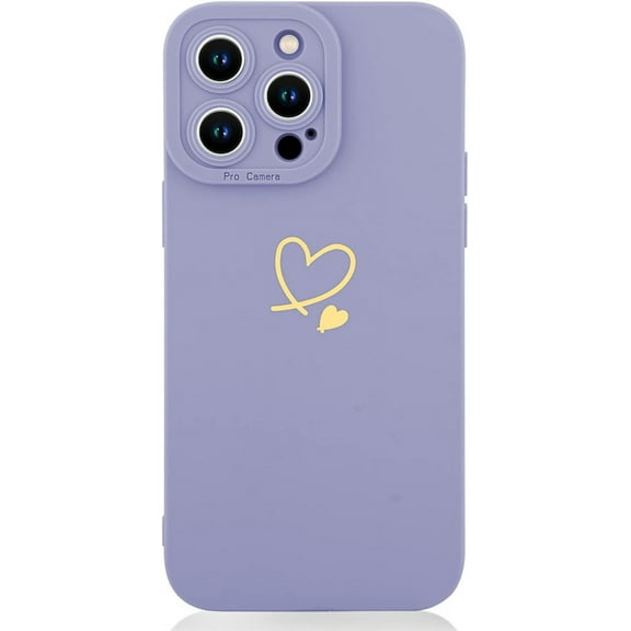 Compatible iPhone 14 Pro 6.1Inch 2022 case，Gold Size Love Heart Pattern，Soft Liquid Silicone Rubber All Over The Body，All Inclusive Lens Design，Better Protect Your Lens(Purple)