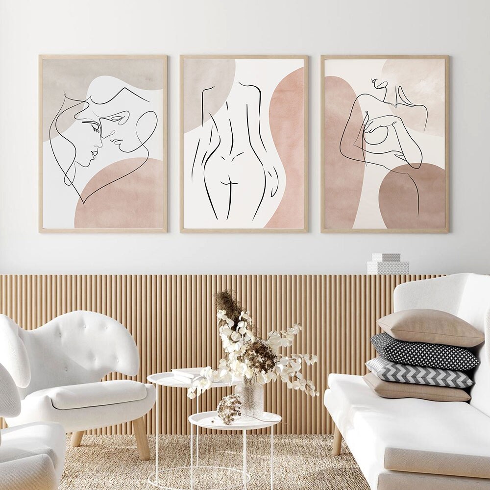 UMMH Nude Woman Poster Abstract Couple Kiss Line Art Print Female Body Canvas  Painting Modern Wall Picture Bedroom Home Decor